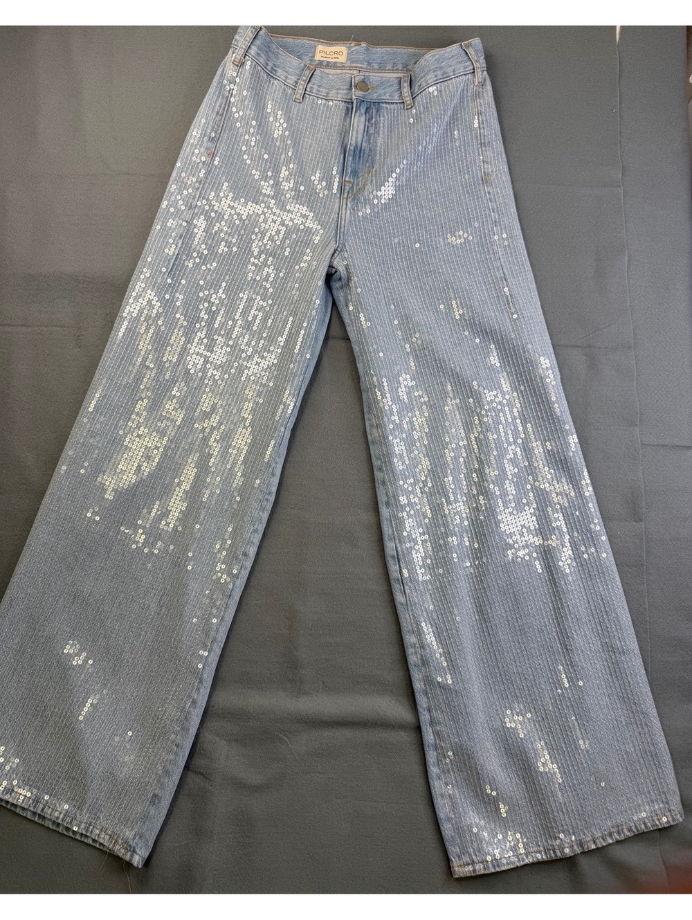 tle: Pilcro Sequin Wide Leg Jeans Light Wash High Rise Anthropologie 100% Cotton